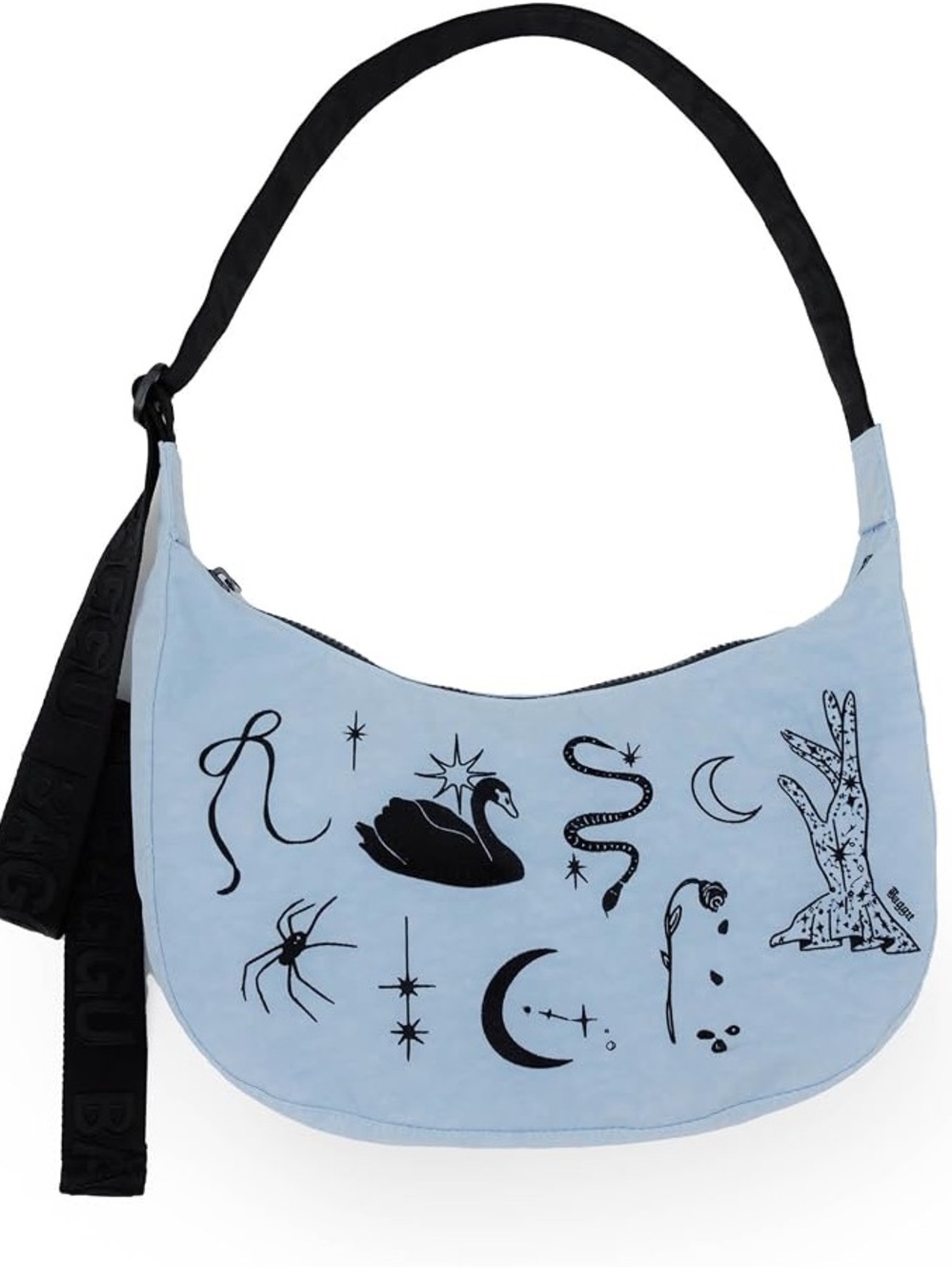 NWOT BAGGU medium nylon crescent bag embroidered ballet icons